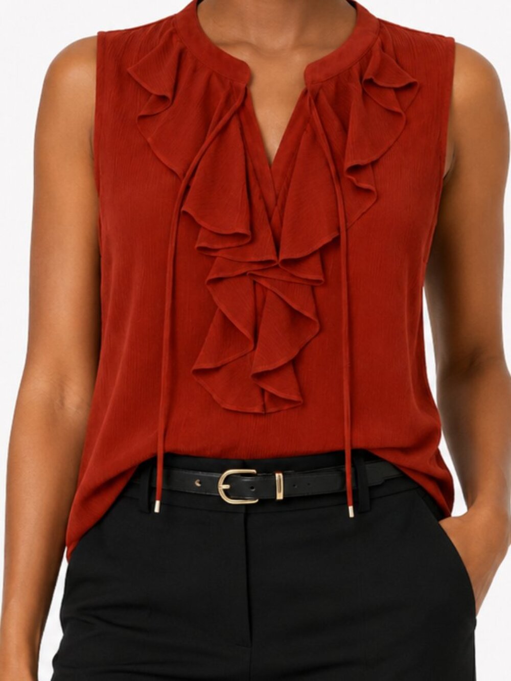 Tommy Hilfiger Rust Ruffle Sleeveless Blouse Size Medium